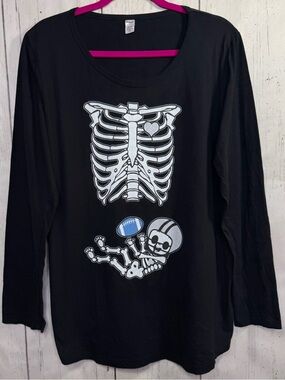 Monag Black 2XL Maternity Skeleton Baby Football Halloween Y2K Top Spooky Goth